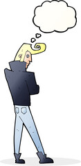 cartoon cool guy with thought bubble