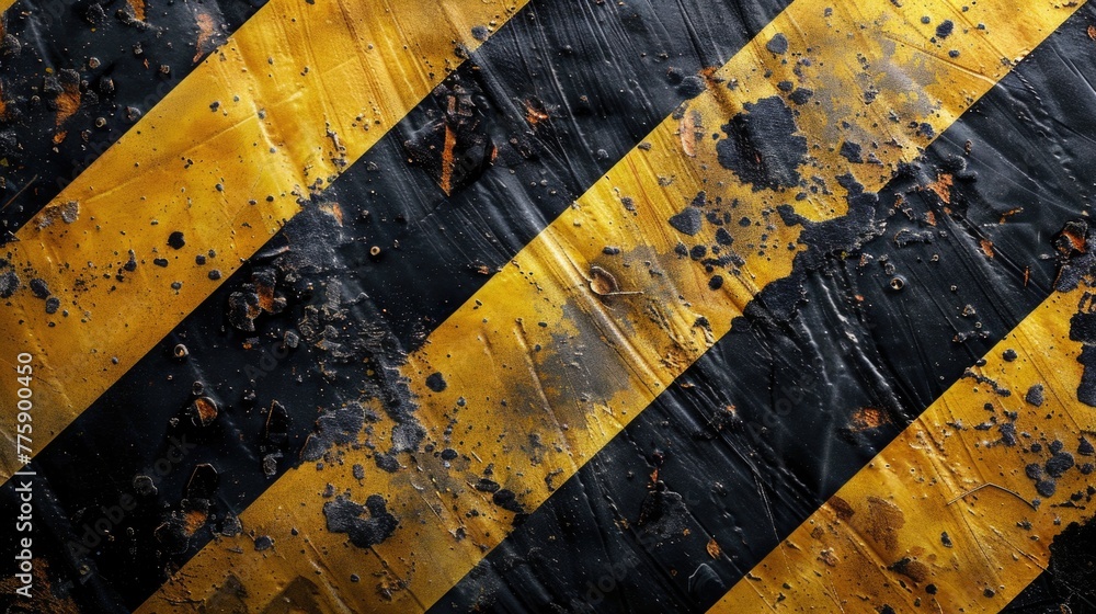 Poster a detailed view of a yellow and black hazard sign. suitable for safety and warning concepts