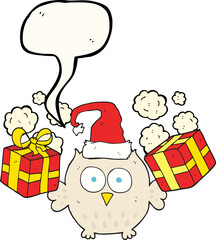 freehand drawn speech bubble cartoon christmas owl