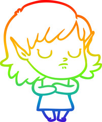 rainbow gradient line drawing of a cartoon elf girl