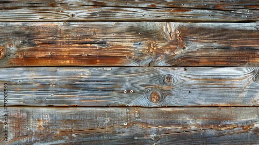 Poster close up of weathered wooden wall with peeling paint. suitable for background or texture use