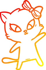 warm gradient line drawing of a cartoon cat