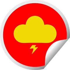 circular peeling sticker cartoon of a thunder cloud