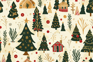 Christmas holiday seamless pattern with decorations