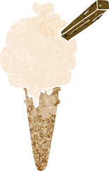 cartoon ice cream with speech bubble in grunge distressed retro textured style