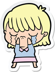 sticker of a cartoon woman crying