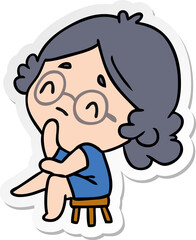 sticker cartoon illustration of a cute kawaii lady