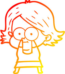 warm gradient line drawing of a happy cartoon girl
