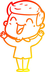 warm gradient line drawing of a cartoon man laughing