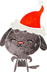 happy hand drawn retro cartoon of a dog wearing santa hat