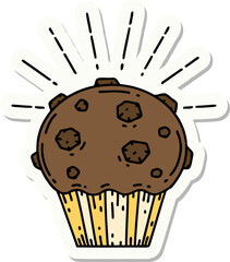 sticker of a tattoo style chocolate muffin