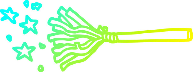 cold gradient line drawing of a cartoon magic broom