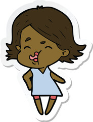 sticker of a cartoon girl pulling face