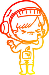 warm gradient line drawing of a angry cartoon space girl