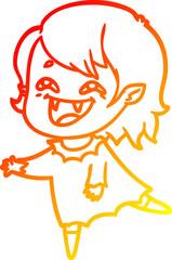 warm gradient line drawing of a cartoon laughing vampire girl