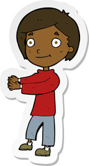 sticker of a cartoon happy boy