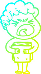 cold gradient line drawing of a cartoon furious man