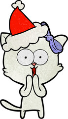 hand drawn textured cartoon of a cat wearing santa hat