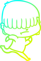 cold gradient line drawing of a cartoon boy with untidy hair