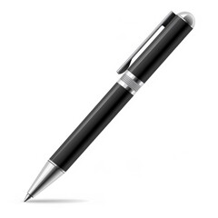 A sleek black and silver pen on a clean white background. Perfect for office supplies or writing concept