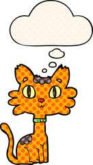 cartoon cat with thought bubble in comic book style