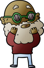 cartoon curious man with beard and sunglasses