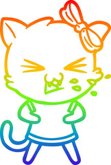 rainbow gradient line drawing of a cartoon cat