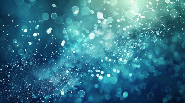 Dazzling particles in magical blue bokeh - This image shows a dreamlike scene of shimmering blue particles, creating a bokeh effect that evokes wonder and fantasy