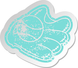 distressed old cartoon sticker of a baseball and glove