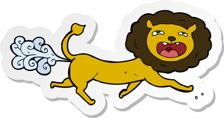 sticker of a cartoon farting lion