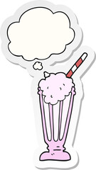 cartoon milkshake with thought bubble as a printed sticker