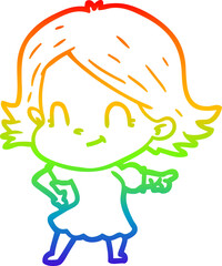 rainbow gradient line drawing of a cartoon friendly girl