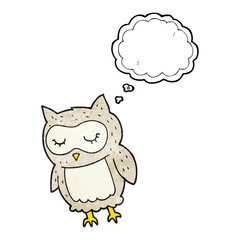 freehand drawn thought bubble textured cartoon owl