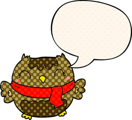 cute cartoon owl with speech bubble in comic book style