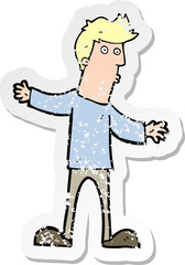 retro distressed sticker of a cartoon curious man