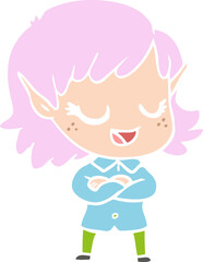 happy flat color style cartoon elf girl