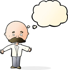 cartoon man with mustache with thought bubble