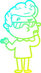 cold gradient line drawing of a cartoon cool guy
