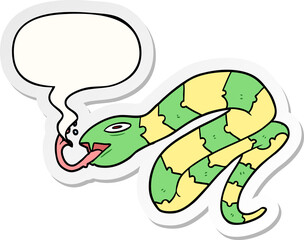Obraz premium cartoon hissing snake with speech bubble sticker
