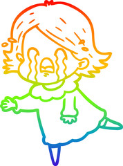 rainbow gradient line drawing of a cartoon woman crying