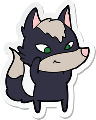 sticker of a friendly cartoon wolf