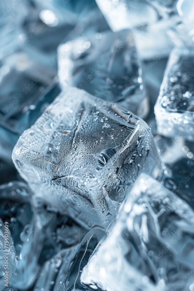 Poster A pile of ice cubes stacked on top of each other. Can be used for refreshing summer concepts.