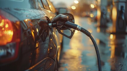 A car is being filled with gas at a gas station - obrazy, fototapety, plakaty