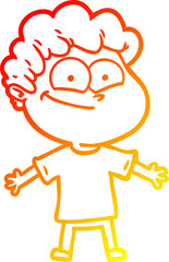 warm gradient line drawing of a cartoon happy man