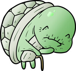 cute cartoon old turtle with walking stick