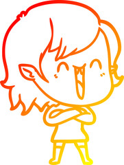 warm gradient line drawing of a cute cartoon happy vampire girl