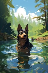 A cunning kelpie luring unsuspecting travelers into the water - obrazy, fototapety, plakaty