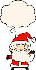 cartoon santa claus with thought bubble in comic book style