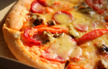 Close up baked pizza. Italian cuisine 