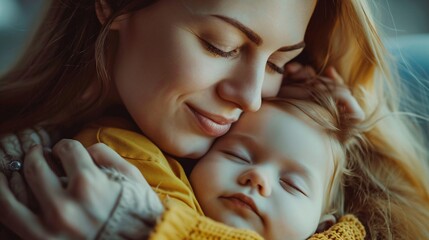 Close up portrait of happy mother and her little daughter. Happy family and motherhood concept - obrazy, fototapety, plakaty